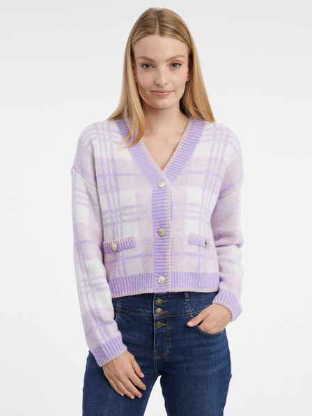 Orsay Hellviolette karierte Damen-Strickjacke ORSAY