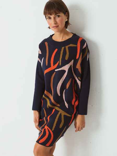SKFK Dunkelblaues gemustertes Damen-Pullover-Kleid SKFK Natale