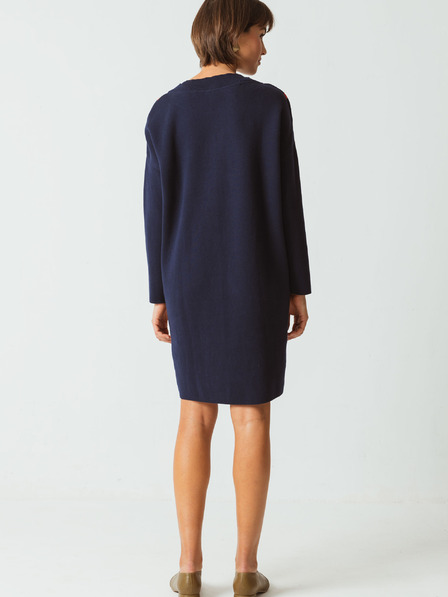 SKFK Dunkelblaues gemustertes Damen-Pullover-Kleid SKFK Natale