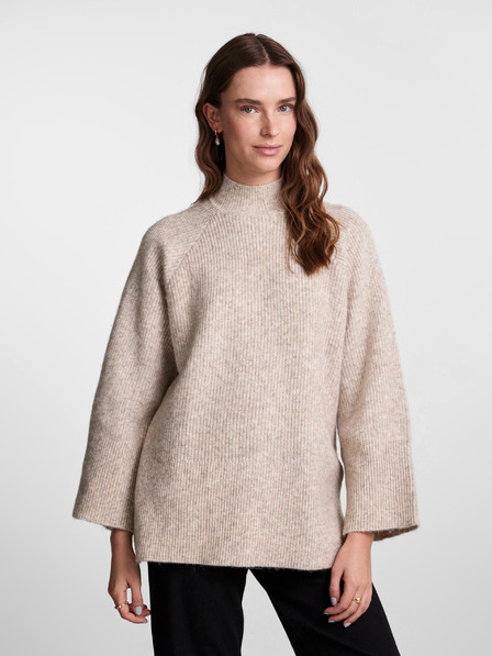 Pieces Beigefarbener gerippter Oversize-Pullover Pieces Jade