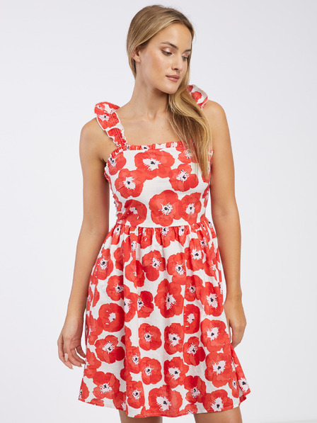 Pieces Weiß-rotes Damen-Blumenkleid Pieces Halia