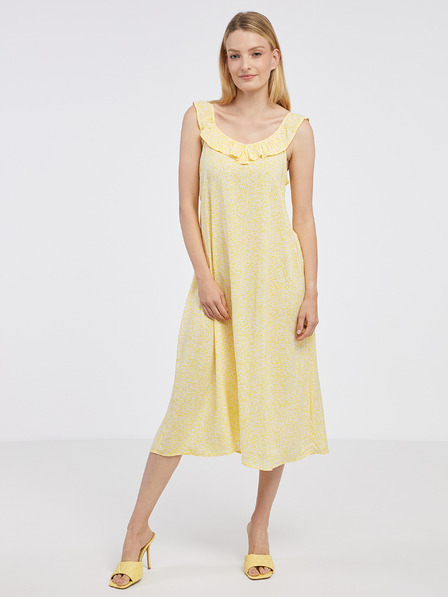 Jacqueline de Yong JDY Starr gelb gemustertes Midikleid mit Riemchen