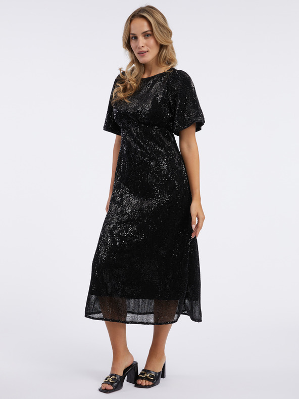 Orsay Schwarzes Damen Midikleid mit Pailletten ORSAY