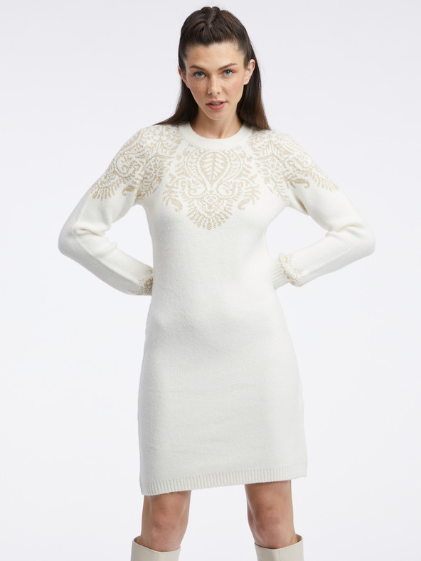 Orsay Cremefarbenes Damen-Pulloverkleid ORSAY