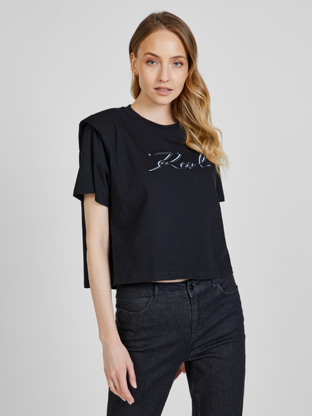 Karl Lagerfeld Schwarzes Damen-T-Shirt mit Schulterpolstern KARL LAGERFELD