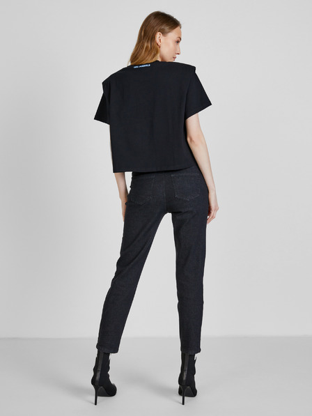 Karl Lagerfeld Schwarzes Damen-T-Shirt mit Schulterpolstern KARL LAGERFELD