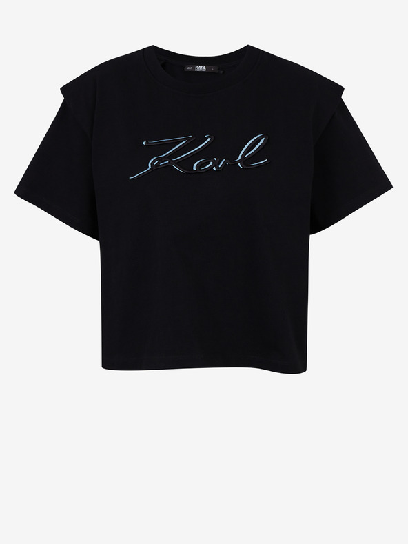 Karl Lagerfeld Schwarzes Damen-T-Shirt mit Schulterpolstern KARL LAGERFELD