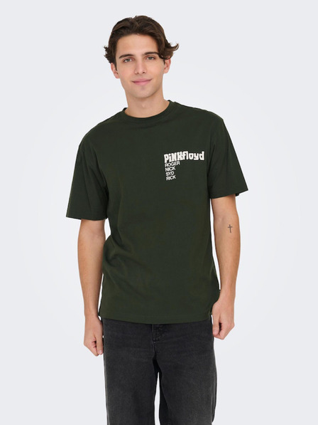 ONLY & SONS Dunkelgrünes Herren-Kurzarm-T-Shirt ONLY & SONS Pink Floyd