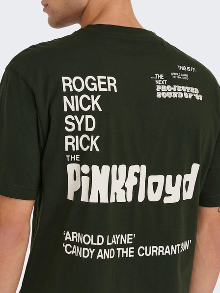 ONLY & SONS Dunkelgrünes Herren-Kurzarm-T-Shirt ONLY & SONS Pink Floyd