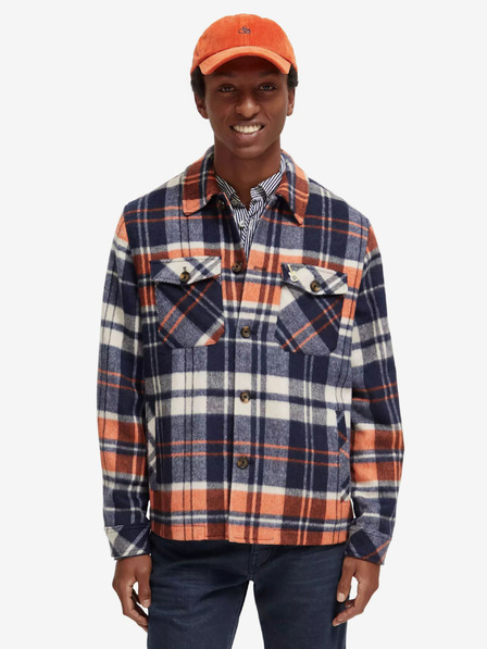 Scotch & Soda Blaues Herrenhemd leichte Jacke mit Scotch & Soda Wollmischung