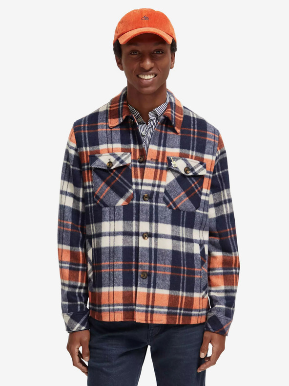 Scotch & Soda Blaues Herrenhemd leichte Jacke mit Scotch & Soda Wollmischung