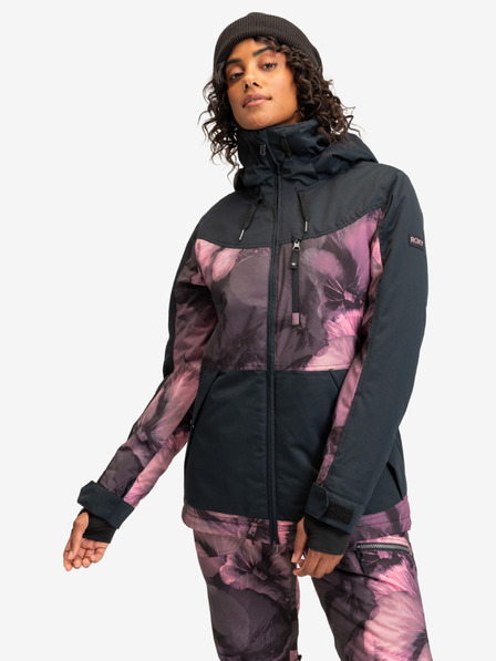 Roxy Roxy Presence Parka schwarz und rosa Damen Skijacke mit Blumenmuster