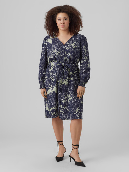 Vero Moda Curve Dunkelblaues gemustertes Damen-Shirt-Kleid VERO MODA Abbi