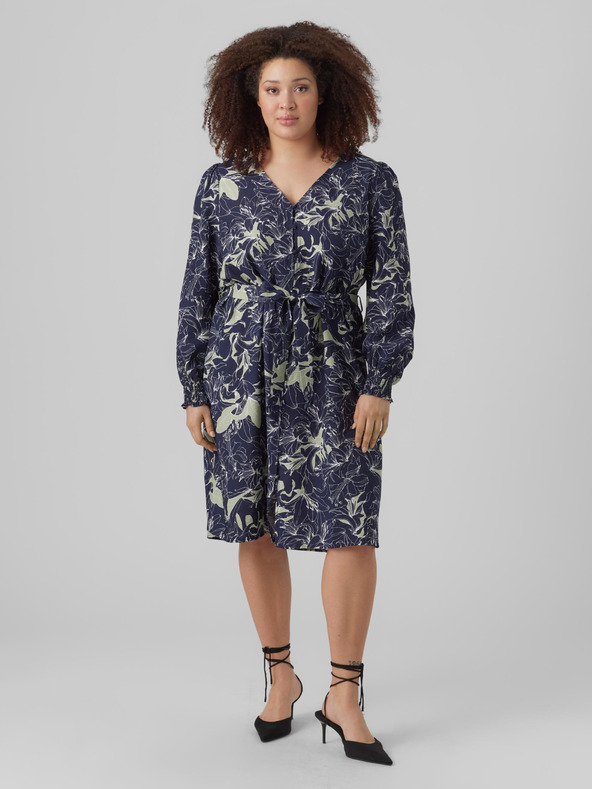 Vero Moda Curve Dunkelblaues gemustertes Damen-Shirt-Kleid VERO MODA Abbi