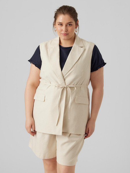 Vero Moda Curve VERO MODA CURVE Lillmae cremefarbene Damenweste mit Leinen