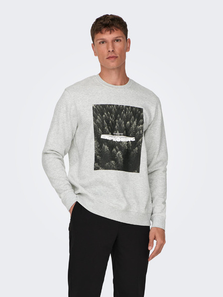 ONLY & SONS Hellgraues Herren Sweatshirt gestromt ONLY & SONS Oren