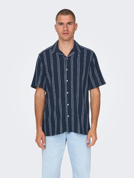 ONLY & SONS Dunkelblaues gestreiftes Herrenhemd ONLY & SONS Trev