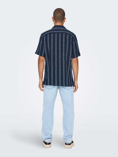 ONLY & SONS Dunkelblaues gestreiftes Herrenhemd ONLY & SONS Trev