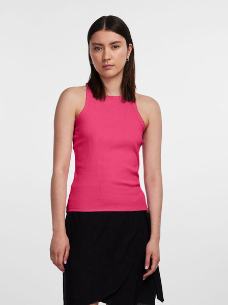 Pieces Dunkelrosa geripptes Damen-Basic-Top Pieces Ruka