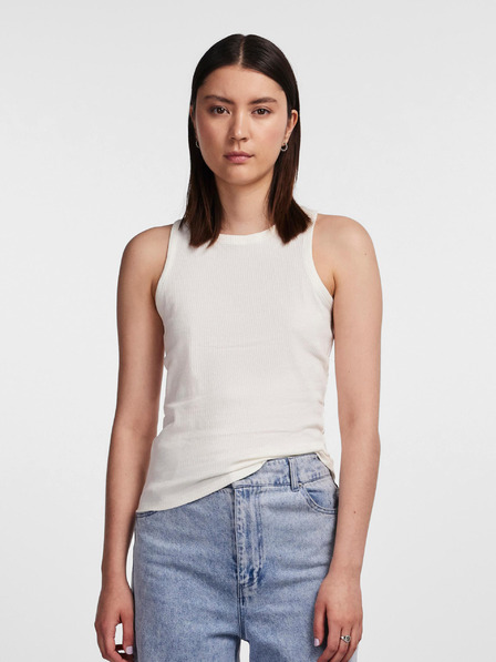 Pieces Weißes geripptes Damen-Basic-Tank-Top Pieces Hand
