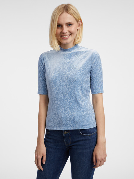 Orsay Hellblaues gemustertes Damen-Top aus Samt ORSAY