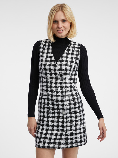 Orsay Weiß-schwarz kariertes Damenkleid ORSAY