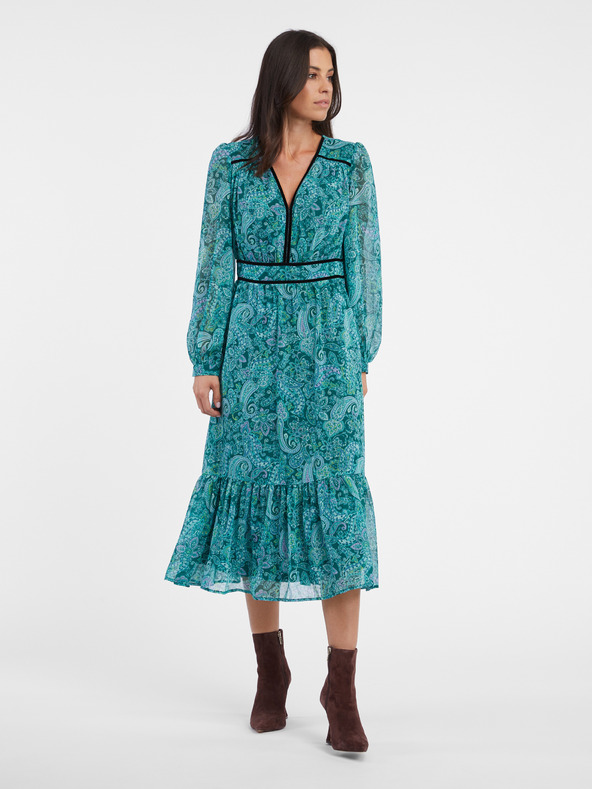 Orsay Türkisfarbener gemusterter Damen-Midi ORSAY