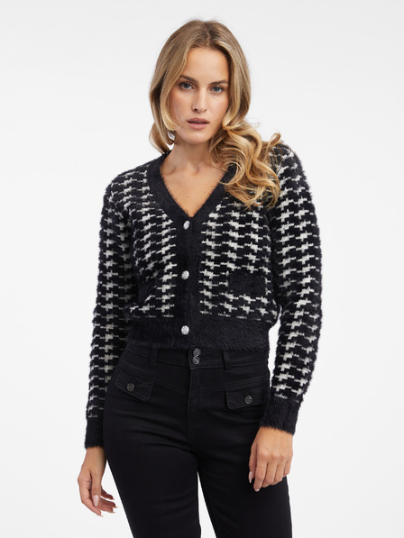 Orsay Weiß-schwarz gemusterte Damen-Strickjacke ORSAY