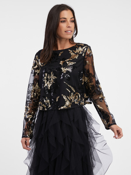 Orsay Schwarze gemusterte Damenbluse mit Pailletten ORSAY