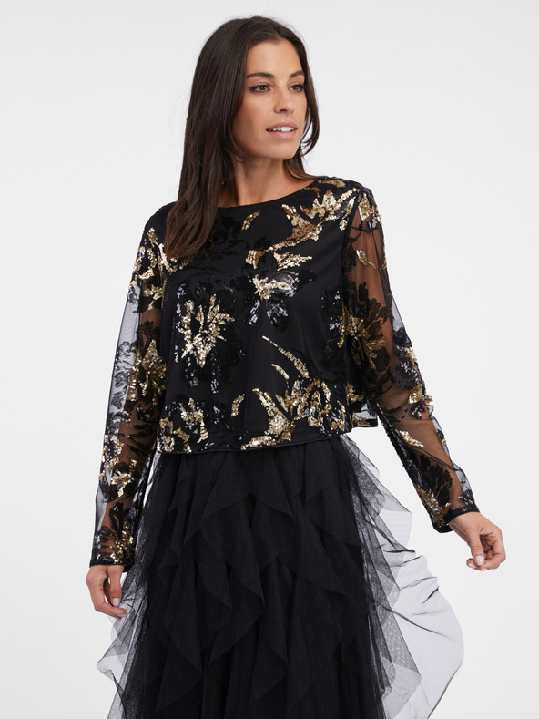 Orsay Schwarze gemusterte Damenbluse mit Pailletten ORSAY