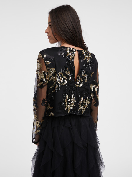 Orsay Schwarze gemusterte Damenbluse mit Pailletten ORSAY