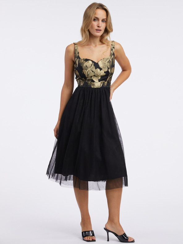 Orsay Gold-schwarzes geblümtes Damenkleid ORSAY