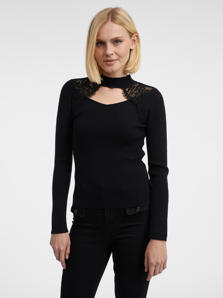 Orsay Schwarzer leichter Damenpulli mit Spitze ORSAY
