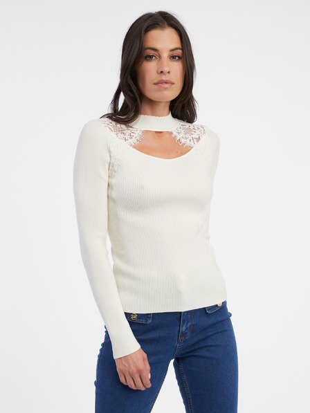 Orsay Cremefarbener leichter Damenpullover mit Spitze ORSAY