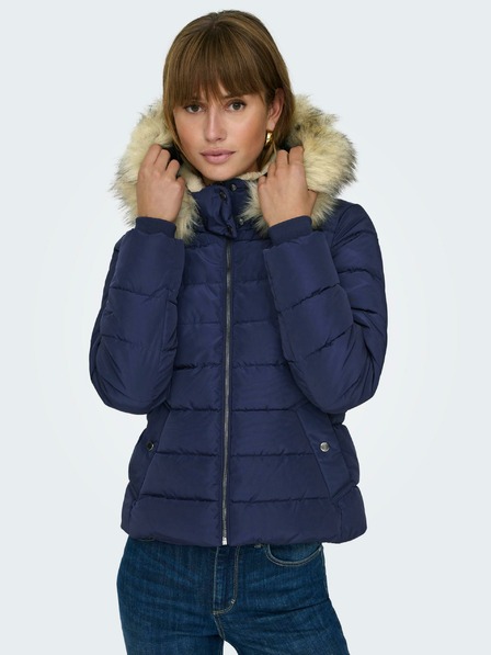ONLY Dunkelblaue Damen-Steppjacke mit Kunstpelz ONLY New Camilla