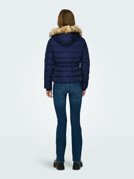ONLY Dunkelblaue Damen-Steppjacke mit Kunstpelz ONLY New Camilla
