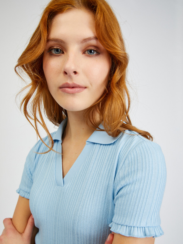 Orsay Hellblaues Damen-Ripp-Poloshirt ORSAY
