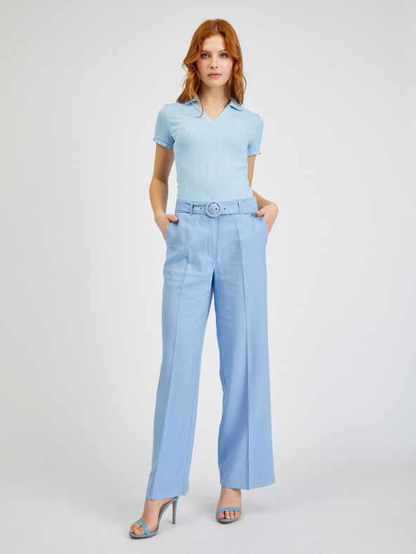 Orsay Hellblaues Damen-Ripp-Poloshirt ORSAY