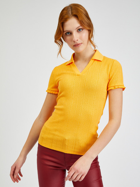 Orsay Gelbes geripptes Damen-Poloshirt ORSAY
