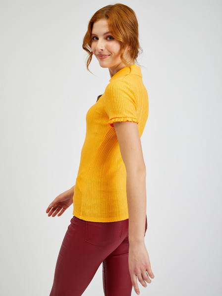 Orsay Gelbes geripptes Damen-Poloshirt ORSAY