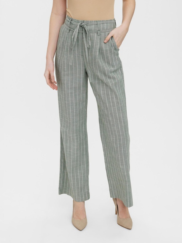 Vero Moda Hellgrün gestreifte Hose mit weitem Bein VERO MODA Serena