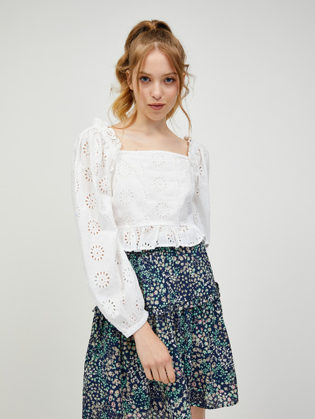 Vero Moda Weiße perforierte Schnittbluse mit Ballonärmeln VERO MODA Naima