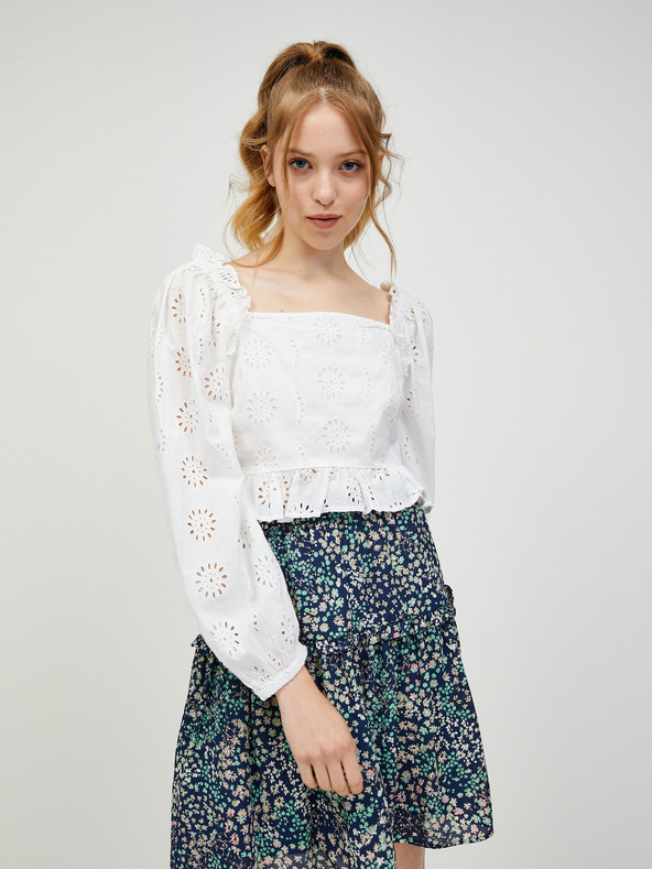 Vero Moda Weiße perforierte Schnittbluse mit Ballonärmeln VERO MODA Naima