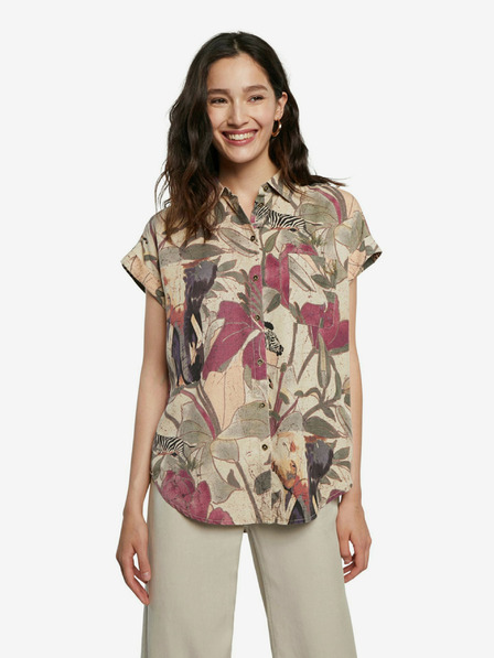 Desigual Beigefarbenes Desigual Cam Etnican Gemustertes Damenhemd