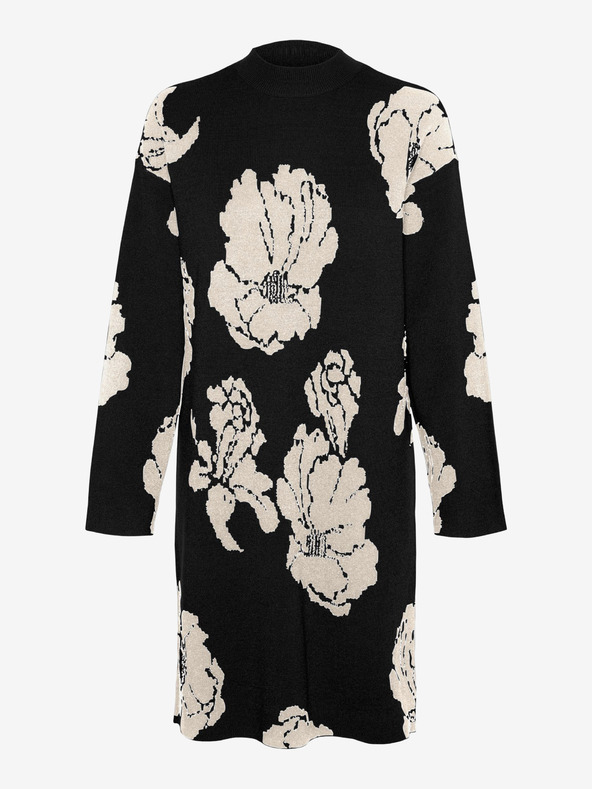 Vero Moda Weißes und schwarzes Damen-Pulloverkleid mit Blumenmuster VERO MODA Flora