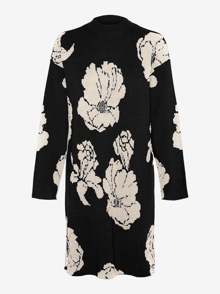 Vero Moda Weißes und schwarzes Damen-Pulloverkleid mit Blumenmuster VERO MODA Flora