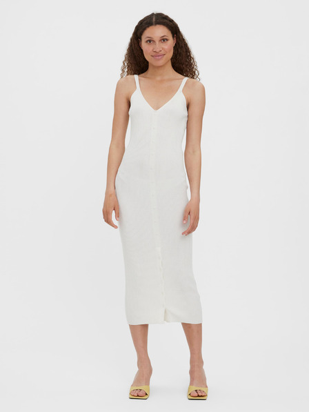 Vero Moda Cremefarbenes geripptes Midikleid mit Trägern VERO MODA Uzuri
