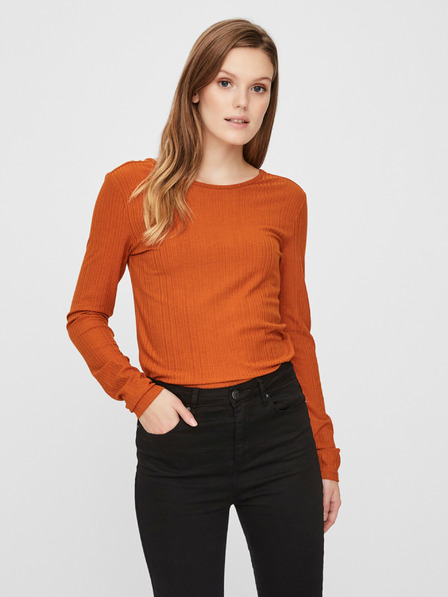 Vero Moda Braunes geripptes T-Shirt VERO MODA Ketti