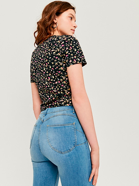 TALLY WEiJL Schwarzes kurzes T-Shirt mit Blumenmuster TALLY WEiJL