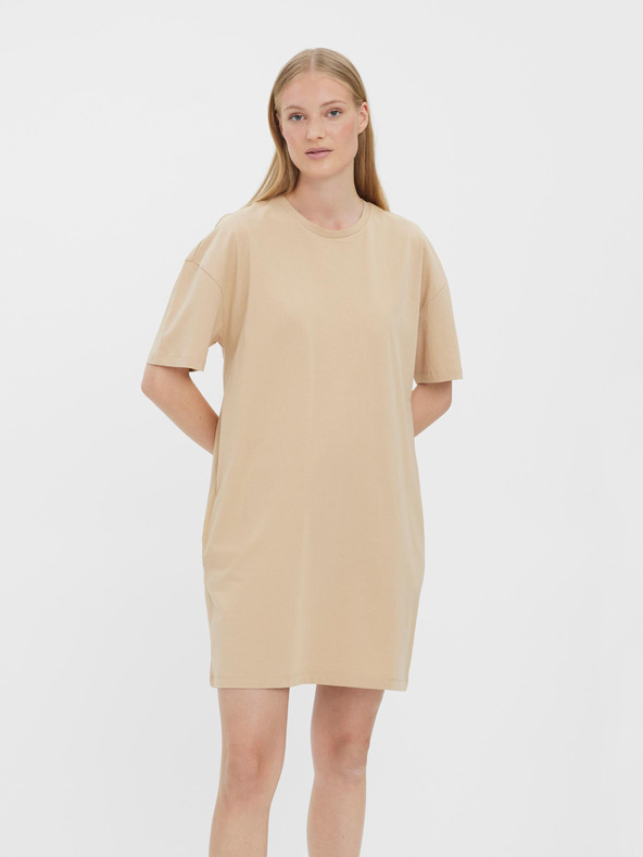 Vero Moda Beigefarbenes kurzes Basic-Kleid mit Taschen VERO MODA Nella